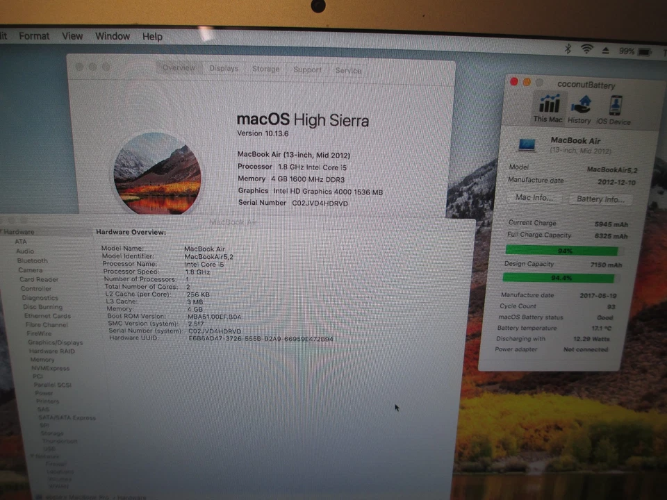  Apple MacBook Air 13" 2012 A1466 5,2 i5 1.8GHz 4GB RAM Working Laptop No SSD - Image 2 of 4