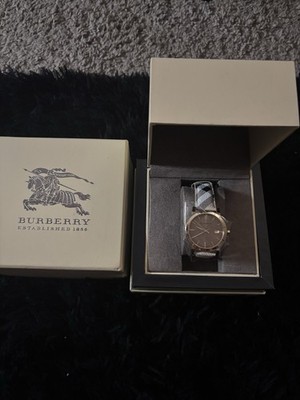 Burberry BU9026 Quartz Gray Dial Gold Case Beige Leather Strap Date Box