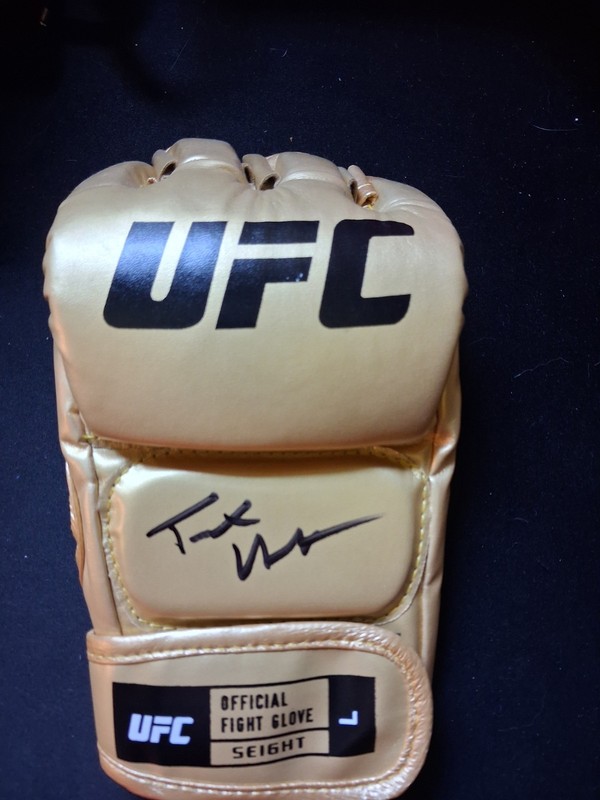 Tank Abbott Live Signed Gold UFC Glove