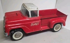 Vtg 1960s Buddy L Pressed Steel Red Step Side Pickup Truck White Top 