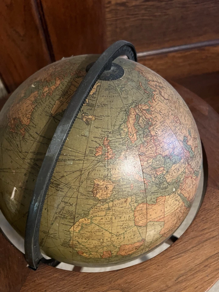 Antique Historic 1930s 12" Rotating World Floor Globe on a 34” Wooden Free Stand - Image 3 of 4