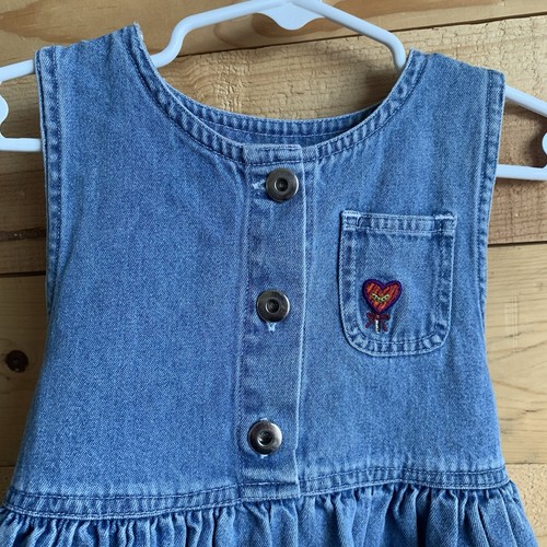 Vintage 90's Denim Dress With Embroidered Candy Badge Size 5 *stain* Lace Trim - Picture 4 of 7