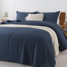 Navy Blue Queen Size Quilt Bedding Set 90x96 Inch , 3 Pieces Soft Lightweigh...