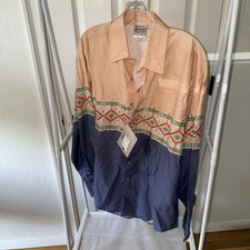 Rockmount Ranch Wear Tru-West Western Snap Shirt Aztec Peach Blue Mens L NWT