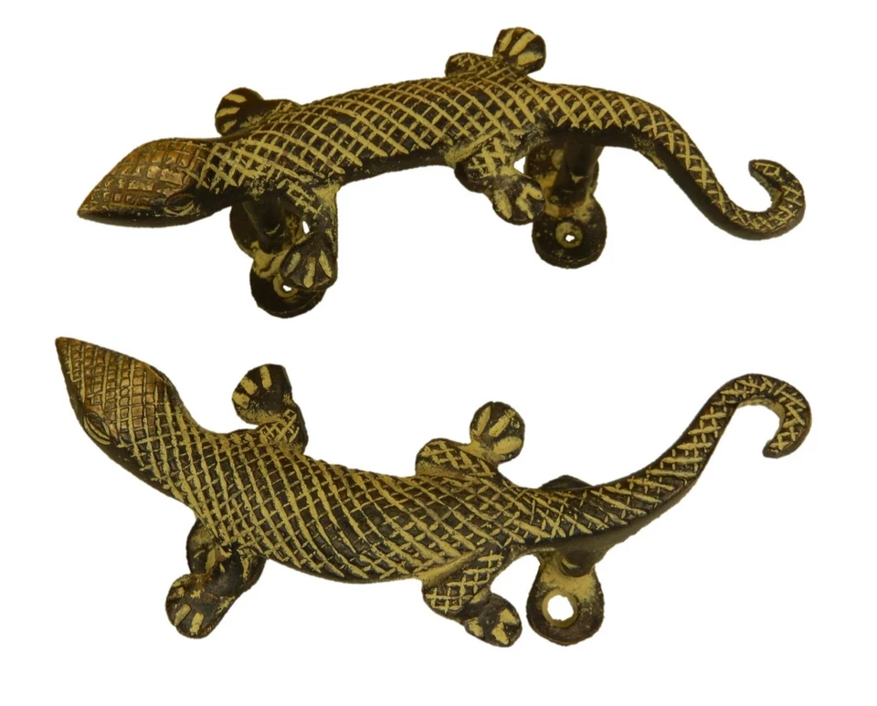 Желтая резная ящерица в старинном стиле ручной работы латунная ручка для двери окна - Изображение 3 из 4