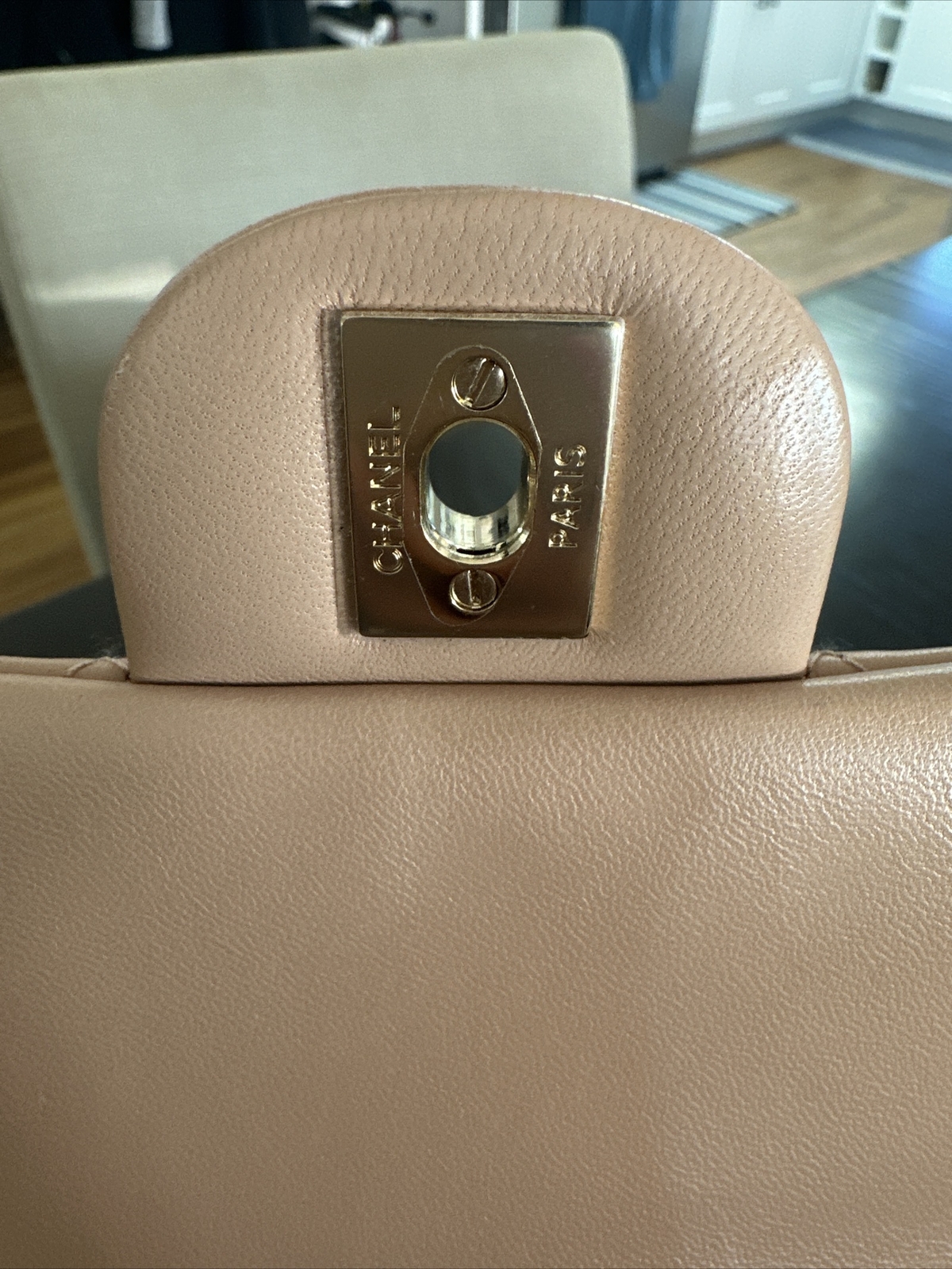 Chanel Lambskin Mini Rectangular Flap Beige Gold … - image 9