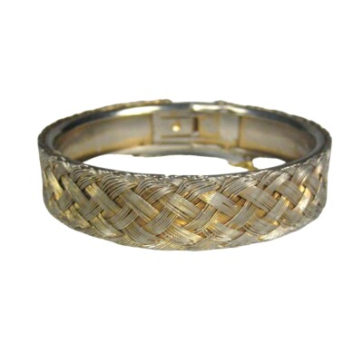 Braided Bangle Bracelet 8.75 In Goldtone Jewelry Vintage 1960 1970 Hinge
