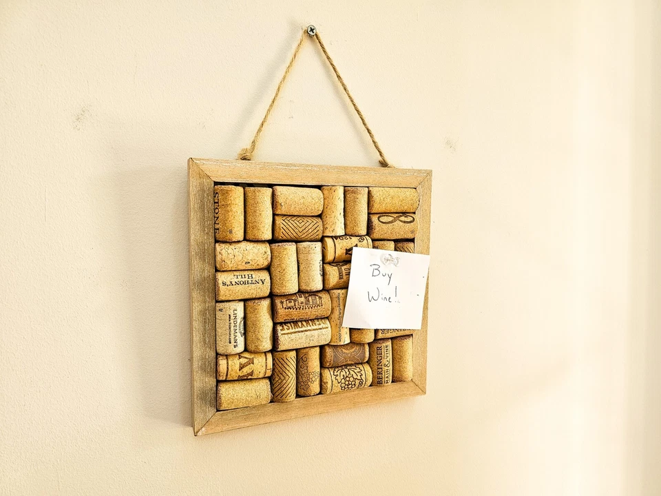 Framed Wine Cork Trivet Board Pinboard - Pushpin Wine Corkboard - Basket Weave - Image 3 of 4