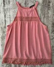 DOE & RAE Women's Size S Pink Lace Trimmed Sleeveless Blouse Top