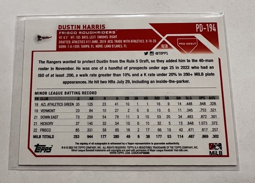 2023 Topps Pro Debut Dustin Harris #PD-194 Auto Athletics - Picture 2 of 2