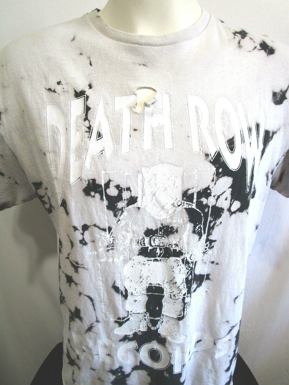 FILA T shirt uomo Death Row Records DISTRESSED bianca e nera tinta unita taglia L