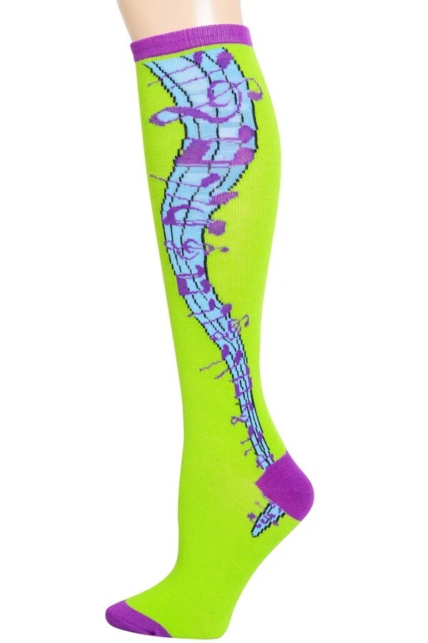 2 PARES CALCETINES MUJER MULTICOLOR NOTA MUSICAL NOVEDAD HASTA LA RODILLA TALLA 9-11 Foto 3 de 4