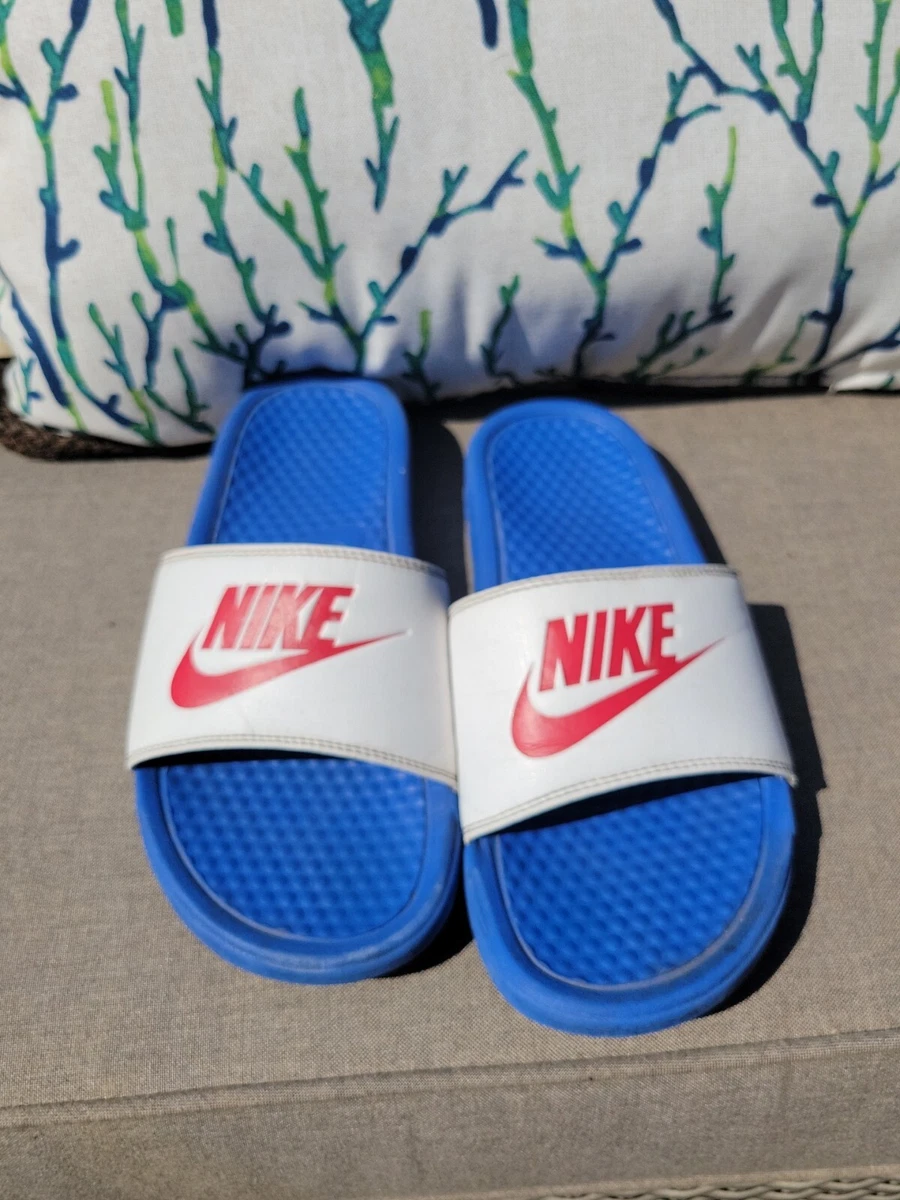 NIKE JDI SLIDES PRINT WHITE / BLUE SANDALS 343881-410 USA womens sz 7 | eBay