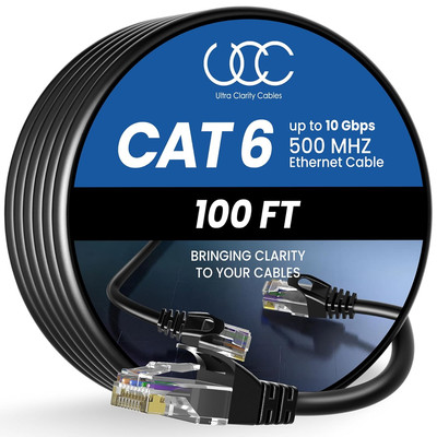 100ft Cat 6 Ethernet Cable - High-Speed 10Gbps, Outdoor/Indoor, RJ45 LAN, Black