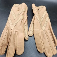 Aris One Size Soft Light Brown Tan Leather Stretch Winter Driving Gloves 8" VTG