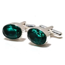 Green Apatite Gemstone 925 Silver Handmade Jewelry Cufflinks