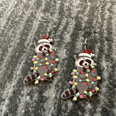 Earrings Raccoon Dangle Holiday Lights Jewelry Raccoons Acrylic