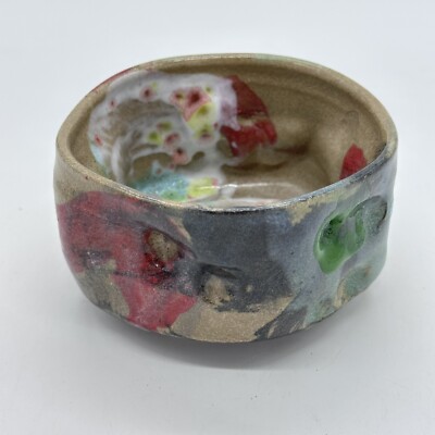 Art Pottery Colorful Round Pinch Clay Bowl Unique Planter Trinket Handmade Dish