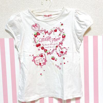 Mezzo Piano Kids T-shirt 130 Size White Cherry Ribbon Pink Heart