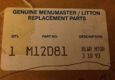 NEW Genuine Menumaster Litton M12D81 Commercial Microwave Blower Motor