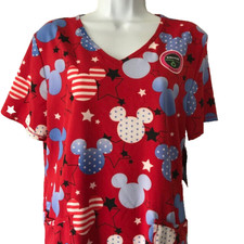 Disney Mickey Mouse Patriotic Scrub Top Short Sleeve V-Neck Women's Size M NWT