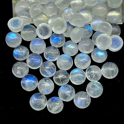 Kopen 100 Pcs Natural Rainbow Moonstone 5mm Round Blue Shine Loose Cabochon Gemstones
