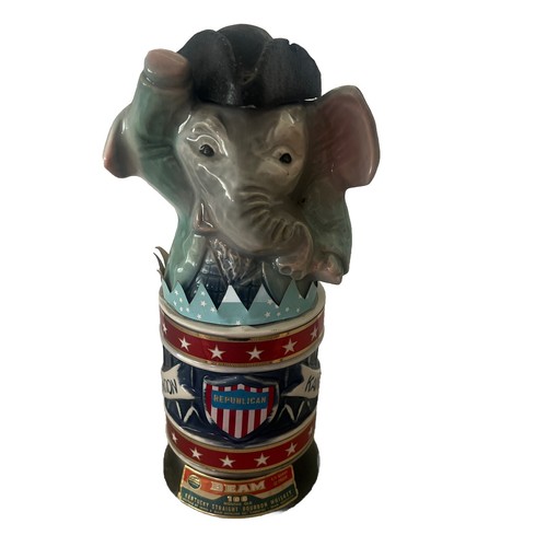 Vintage 1976 Jim Beam Elephant Hat Ceramic Republican Whiskey Decanter