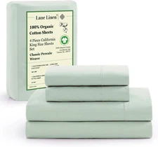 100% Organic Cotton California King Sheets Set, Soft & Comf Low Pill Fade Resist
