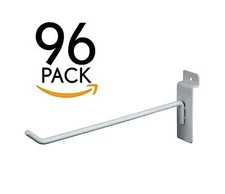 WHITE Econoco 8” Slatwall Deluxe Hooks, Slatwall Hooks, Display Hooks - 96 Pack