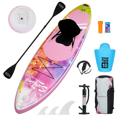 11' Pink Inflatable SUP Surfboard Wide Stand Up Paddle Board Fishing kayak Seat