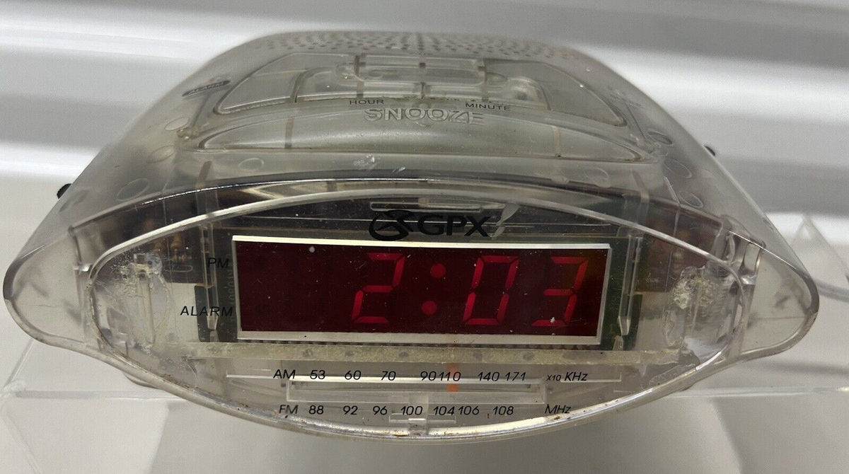 GPX AM/ FM Radio Alarm Digital Clock Transparent Works D503CLR