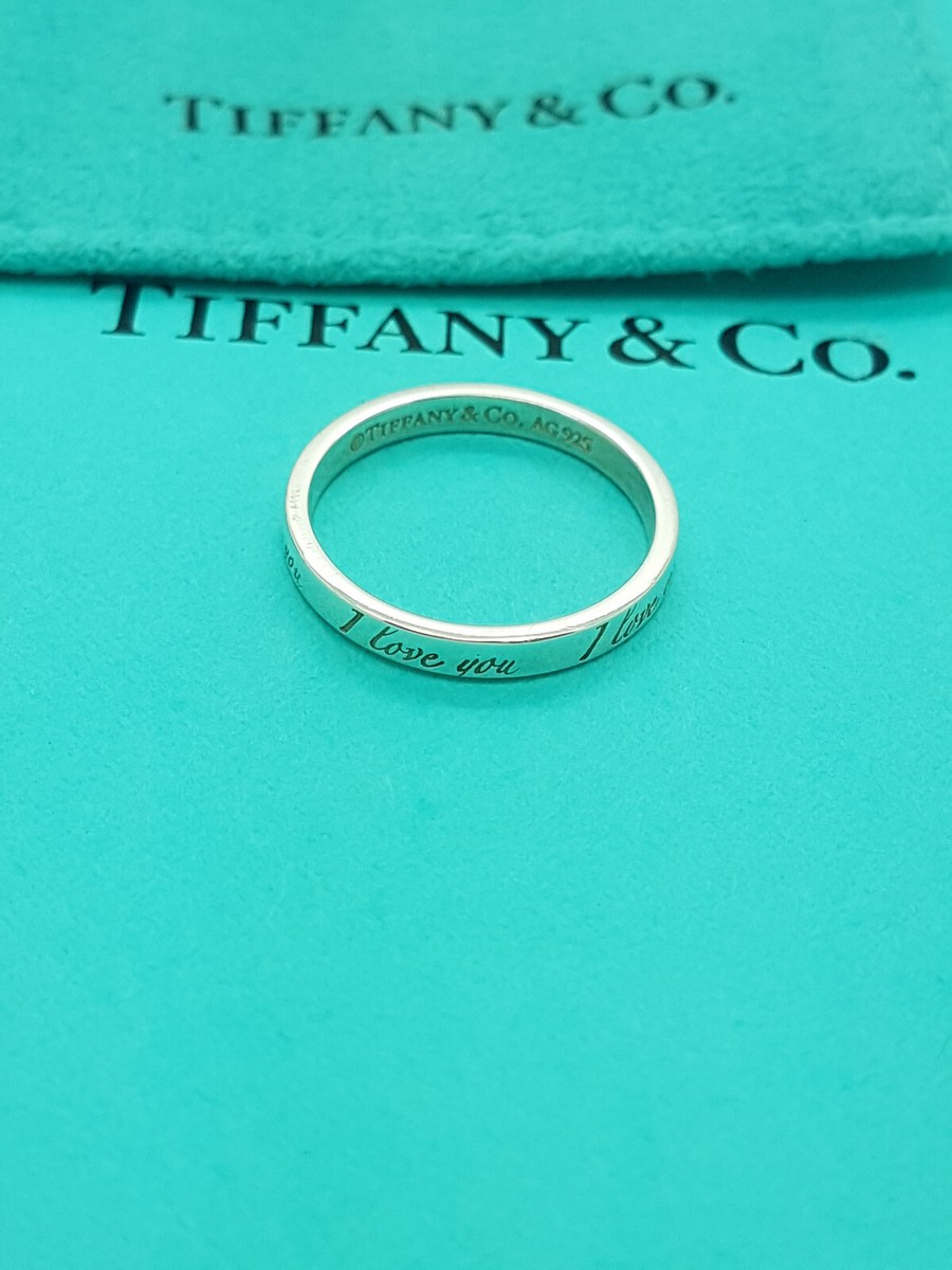 Tiffany & Co. Silver Narrow 'I Love You' Band Ring size O1/2UK