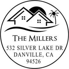 1-5/8" Round Custom Address Stamp with Charming House Design - Ideal 400R