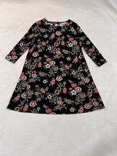 Ann Taylor Loft Size SP Dress Black Floral Back Necktie 3/4 Sleeve Swing Stretch