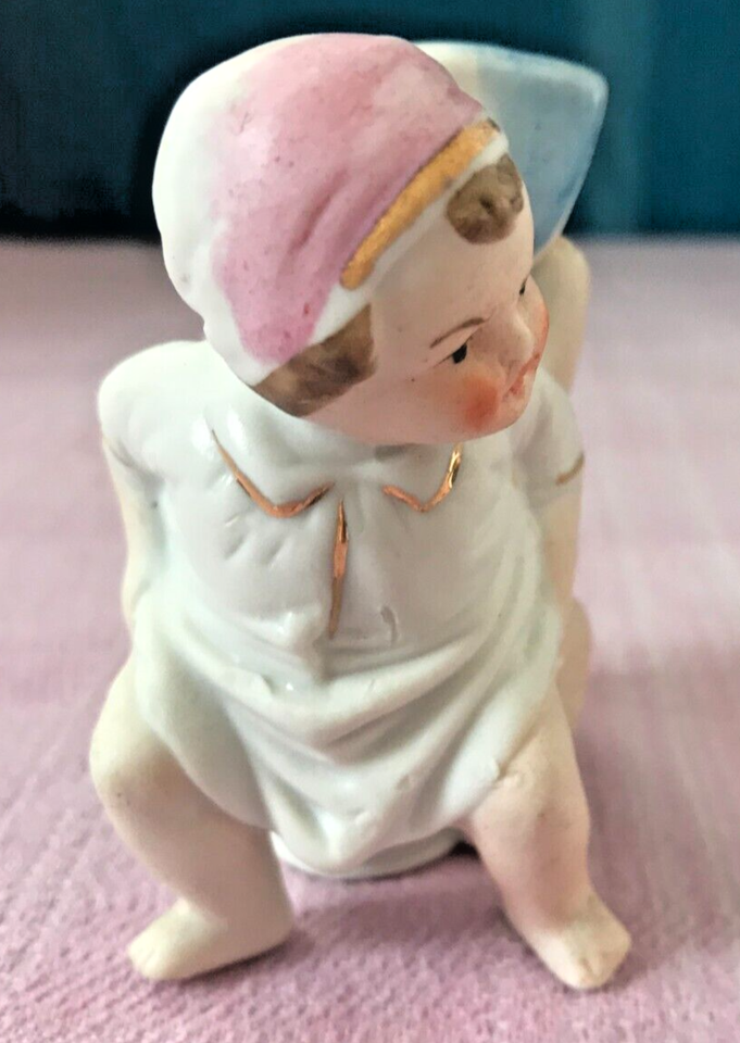 VINTAGE CHAMBER POT BABIES FIGURINE, TWIN BOY & GIRL, ON POTTY