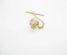 Vintage Tie Tack French Lily Pin with chain Men Wedding Jewelry