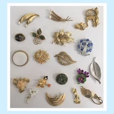 Vtg Brooch Pin Lot-Kramer/Pim/Trifari/Marvelle/Emmons/Unmarked - LOT OF 20 PCS!