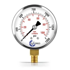 2-1/2" Pressure Gauge - Chrome Plated Steel Case, 1/4"NPT, Lower Mnt. 1500 PSI