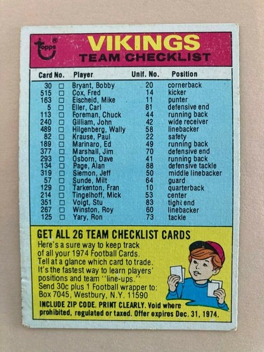 1974 Topps Football Team Checklist Pick from photos .10¢ shipping after 1st one! - Picture 204 of 211