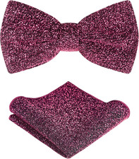 TIE G Men's Glitter Velvet Bow Tie  Pocket Square Set in Gift Box for Wedding,