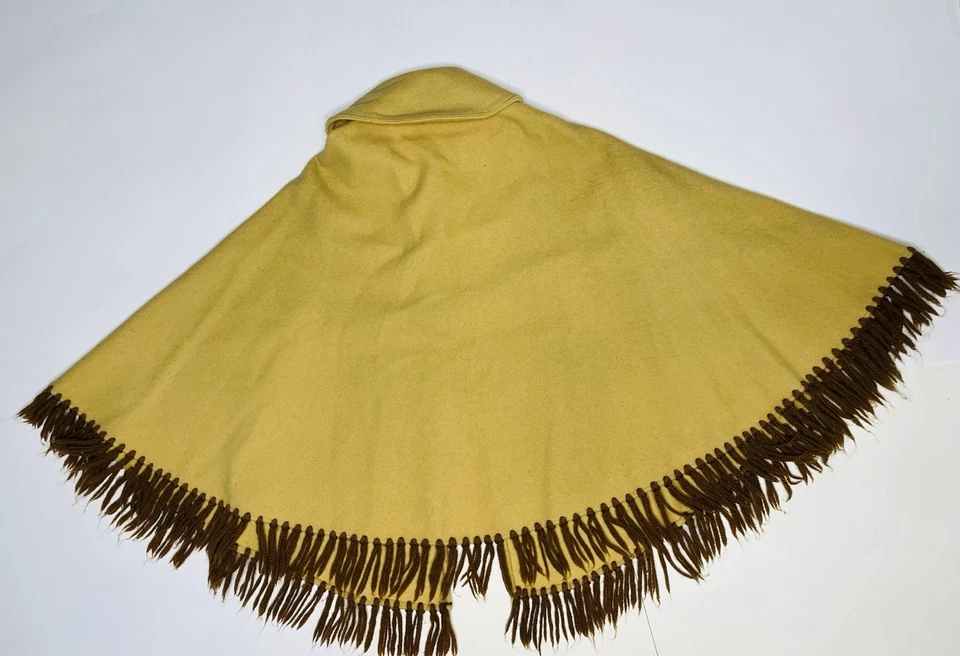 Vintage 1960s Handmade Mustard Yellow Felted Wool Poncho Women's Coat Cape - Image 4 of 4