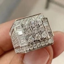 4.00Ct Lab Created Diamond Cluster Men's Wedding Band Ring 14K White Gold Plated