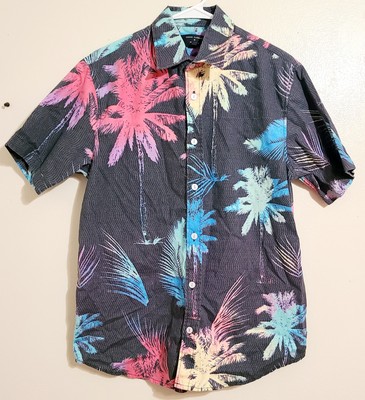 Ocean Current Men's Gray Hawaiian Short Sleeve Button Up Shirt Size M Palms