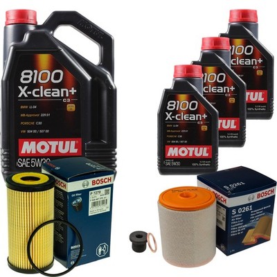 BOSCH Inspektionspaket 8 L MOTUL 8100 X-clean+ 5W-30 für Audi A7 Sportback 3.0