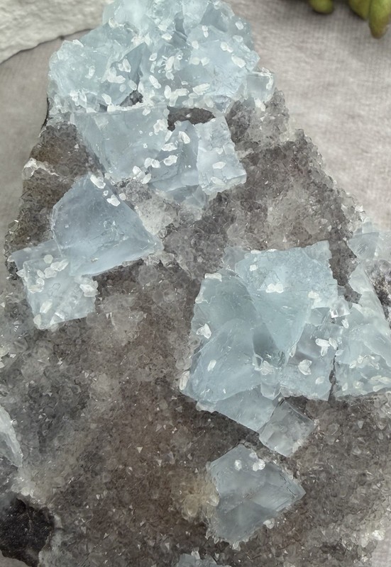 Crystal Rare Sky Blue UV Fluorite On Sugar Quartz Specimen Cluster Mineral Raw