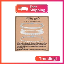 QOGIR Handmade Healing Bracelets,6mm Natural White Jade Gem Stone Beads Bracelet