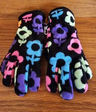 Jumping Bean Girls S4-7 Winter Fleece Gloves Soft 100 Polyester MW BlackwDaisies