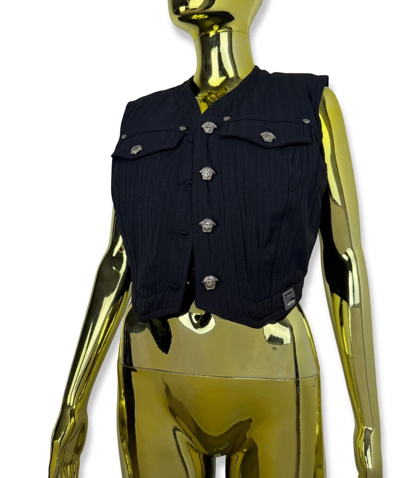 Versace Jeans Alta Costura Vintage Logo Medusa Chaleco Recortado Chaqueta Para Mujer S Foto 4 de 4