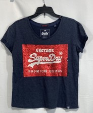Superdry T-shirt reversibile con logo e paillettes slim vestibilità ragazzo taglia 10