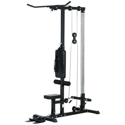 Soozier Lat Pull Down Machine High Low Pulley Machine Seat Flip-Up Footplate
